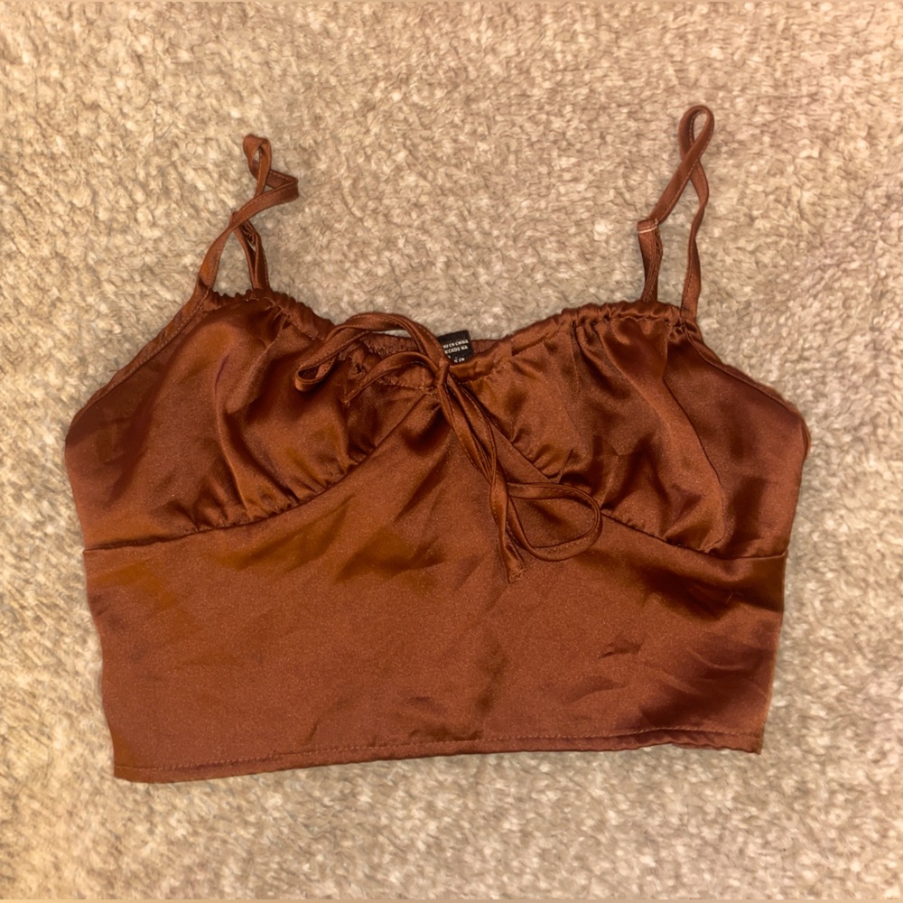 cute brown silk cropped top